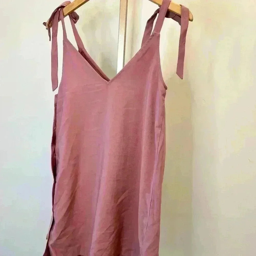 Topshop Women's Pink Side Button Mini Slip Dress Size 2 Sleeveless - Picture 11 of 13